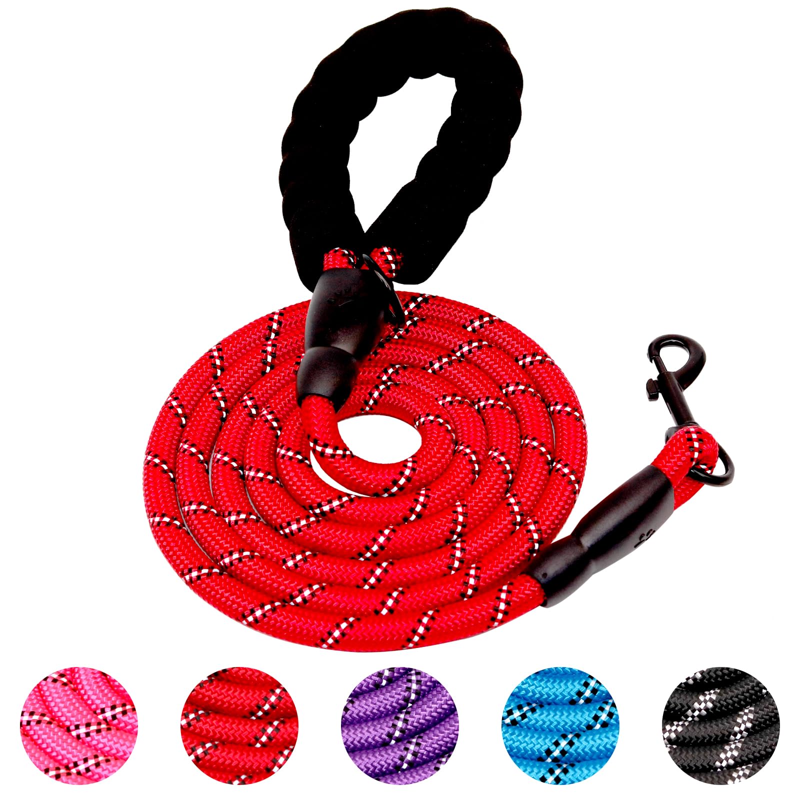 VAMOVISON Heavy Duty Dog Leash with Soft Padded Handle 4/5/6.5/10FT Reflective Rope Dog Leash Comfortable Design Metal Carabiner Clip for Small Medium