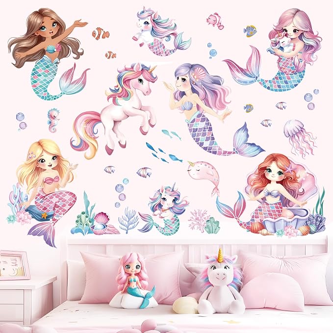 Vinilos decorativos Mermaid Unicorn para pared y baño miniatura 3