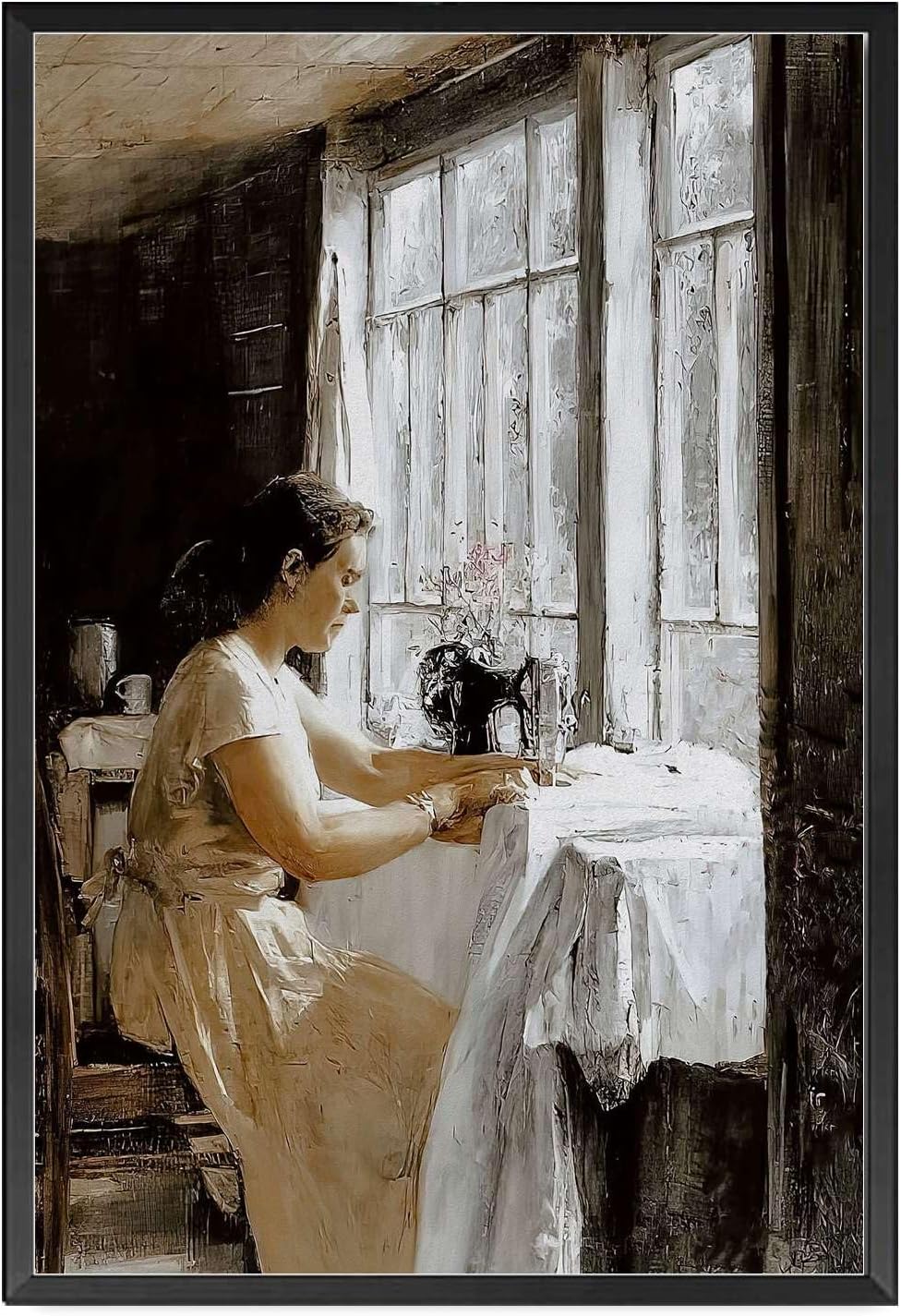 - AnenaXean Poster Wall Art Picture Sewing Wall Art Vintage Wall Art Sewing Machine Woman Portrait Modern Farmhouse Decor Living Room and Bedroom Home Decoration 12x18inch metal frame