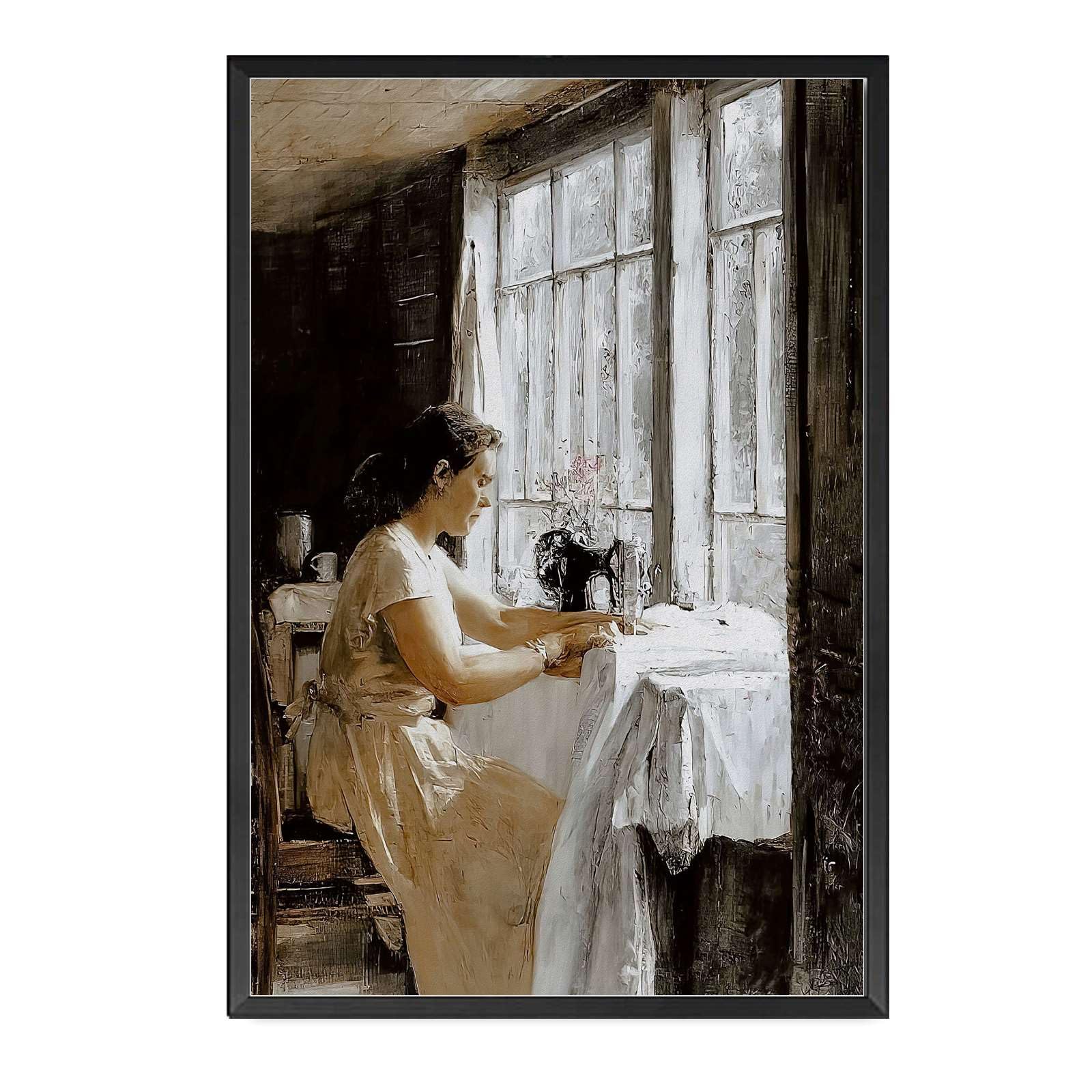 - AnenaXean Poster Wall Art Picture Sewing Wall Art Vintage Wall Art Sewing Machine Woman Portrait Modern Farmhouse Decor Living Room and Bedroom Home Decoration 12x18inch metal frame