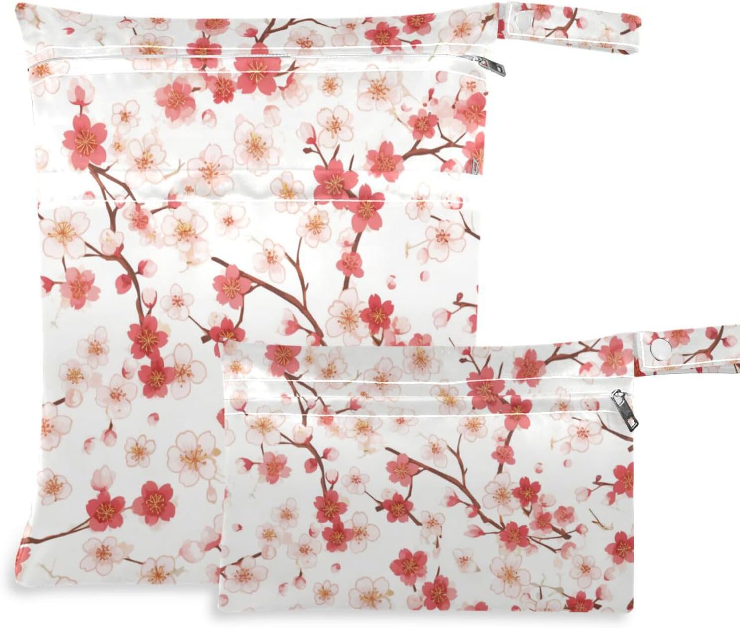 Red and FLOWER and whites waterproof bag for baby 2 Pack wet bag for swimsuit with handles for baby diapers, pool