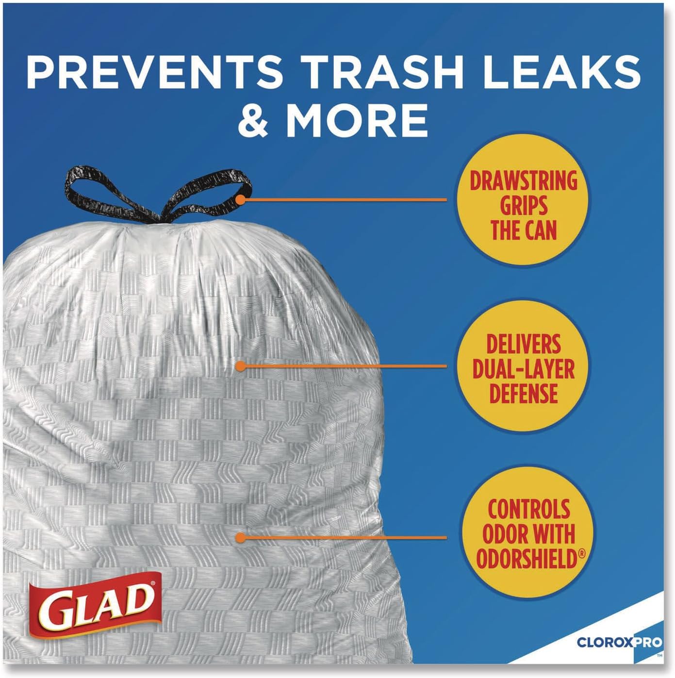 Glad ForceFlexPlus Tall Kitchen Drawstring Trash Bags -13 Gallon White Trash Bag, OdorShield -100 Count (Packaging May Vary), Pack of 6