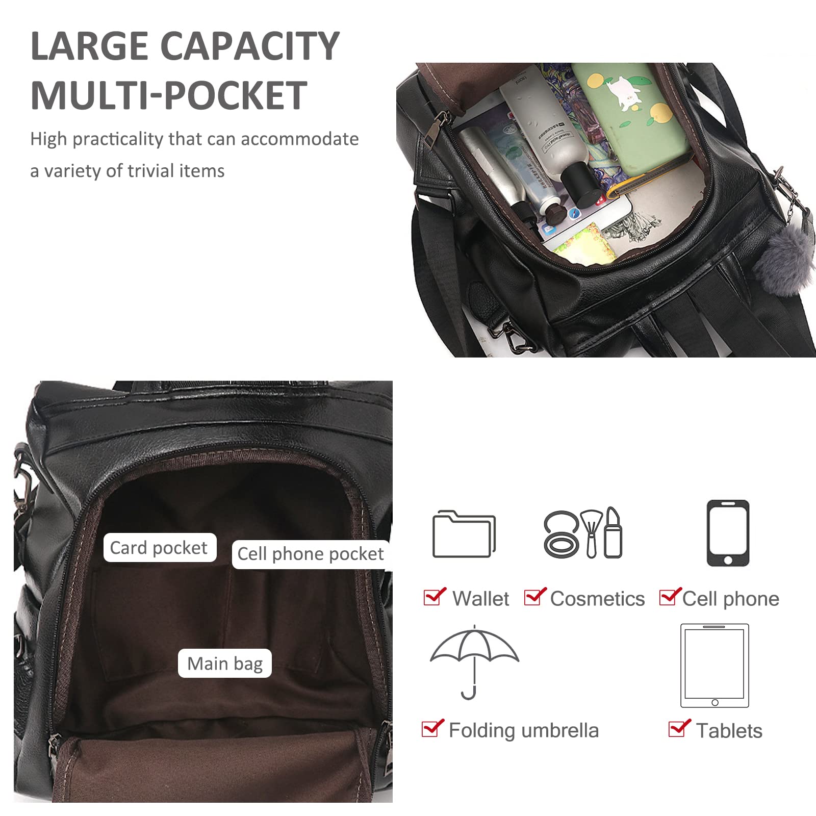 NICOLE & DORIS Zaino Donna Pelle Zaino Antifurto Zainetto Viaggio Borsa da Scuola Zainetti Casual Daypack Grande Capacità Zaino Convertibile Borsa a Tracolla per Shopping Marrone