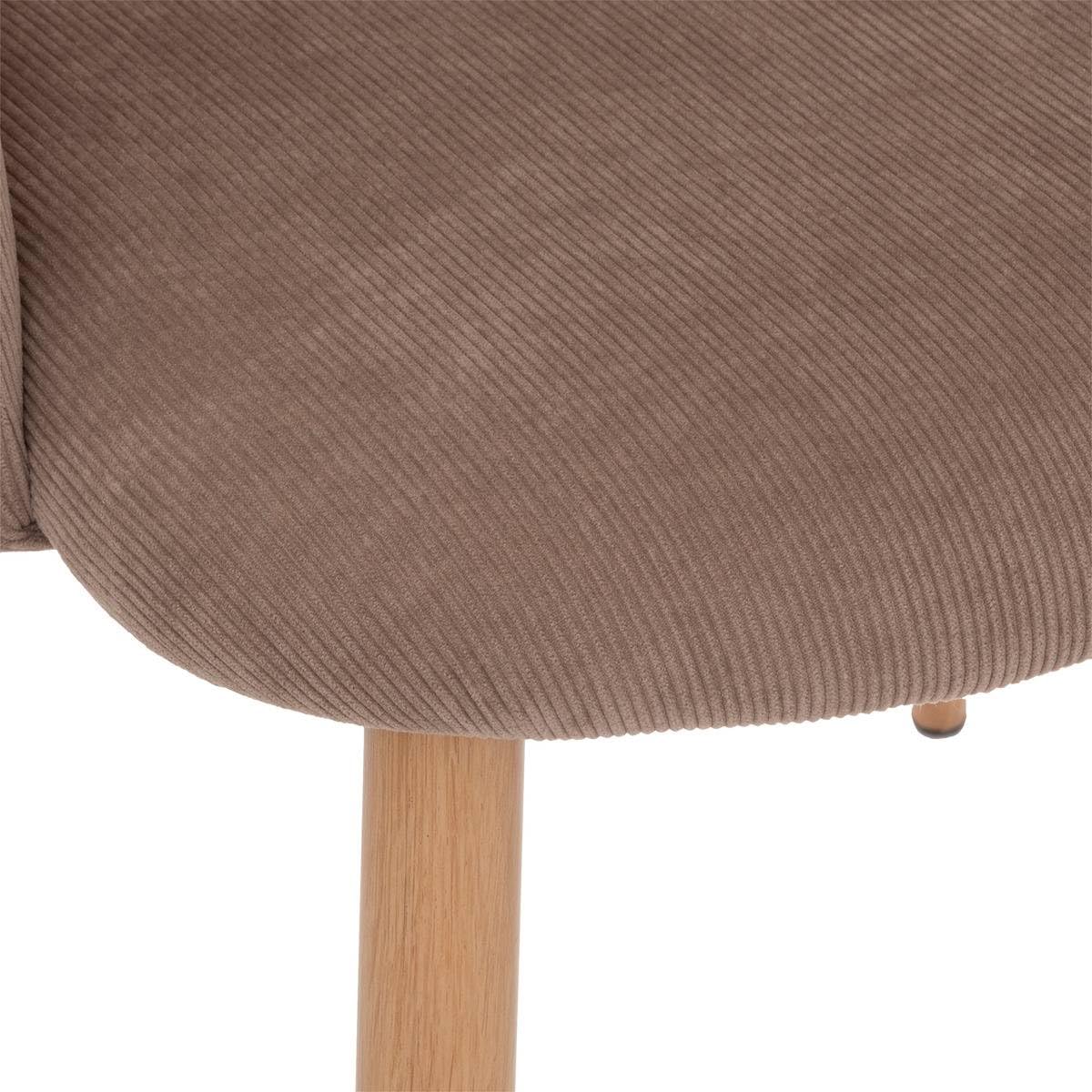 Chaise Fauteuil de Table en Velours côtelé Taupe et Pieds en métal - Atmosphera