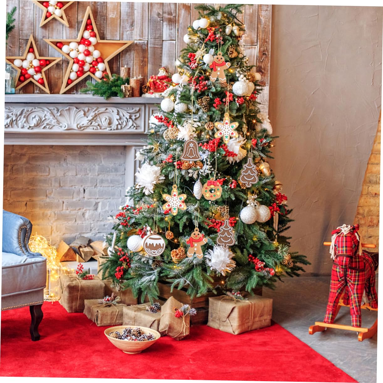 Ciieeo 69piezas Adornos Colgantes De Navidad Decoración para Árbol De Navidad Gingerbread y Navideño