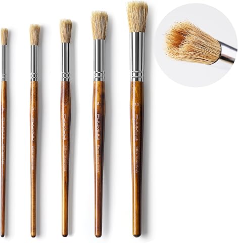 Fuumuui Texture Paint Brush Set, 5 Pieces, Natural Hog Bristle Flat Artist Brush