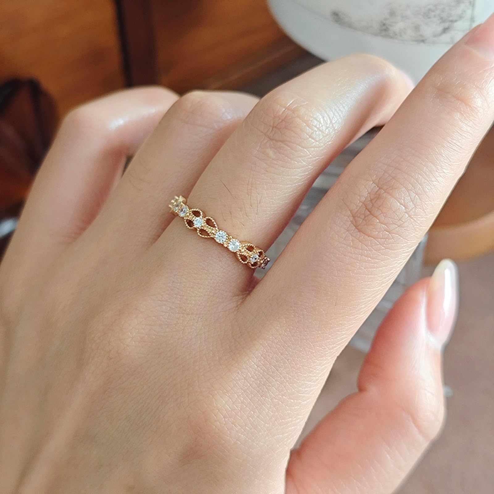 Anillo de compromiso de oro de 9 K/14 K/18 K con diamante, forma de filigrana retro