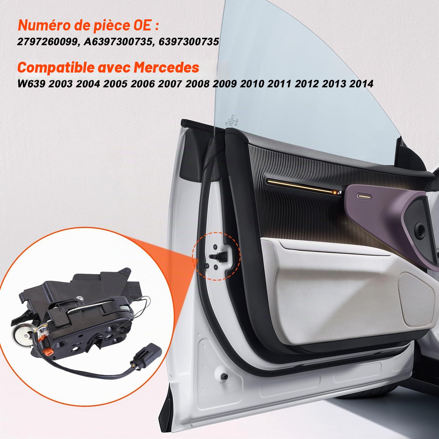 LICHENGTAI A6397300735 Servomoteur de serrure de porte pour Mercedes W639 2003-2014 Actionneur de verrouillage de porte coulissante droite 2797260099