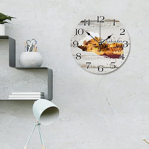 Miniatura 3 de Reloj de pared de viaje con mapa de El Salvador, atracciones turísticas, relojes de pared grandes que funcionan con pilas, 12 pulgadas, silencioso,