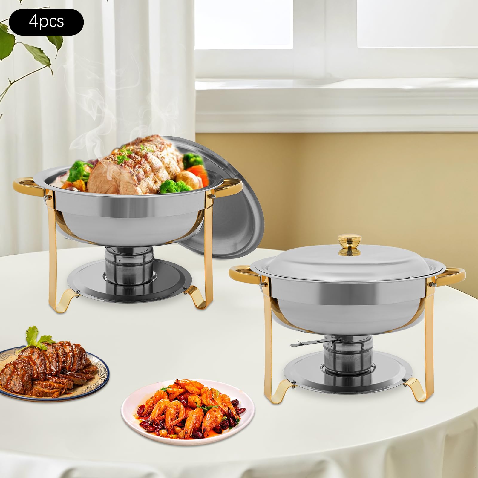 Chafing Dish Buffet Set da 4 pezzi rotondi Chafing Dish Set da 4,5 l scaldavivande in acciaio inox a buffet per catering, buffet e feste