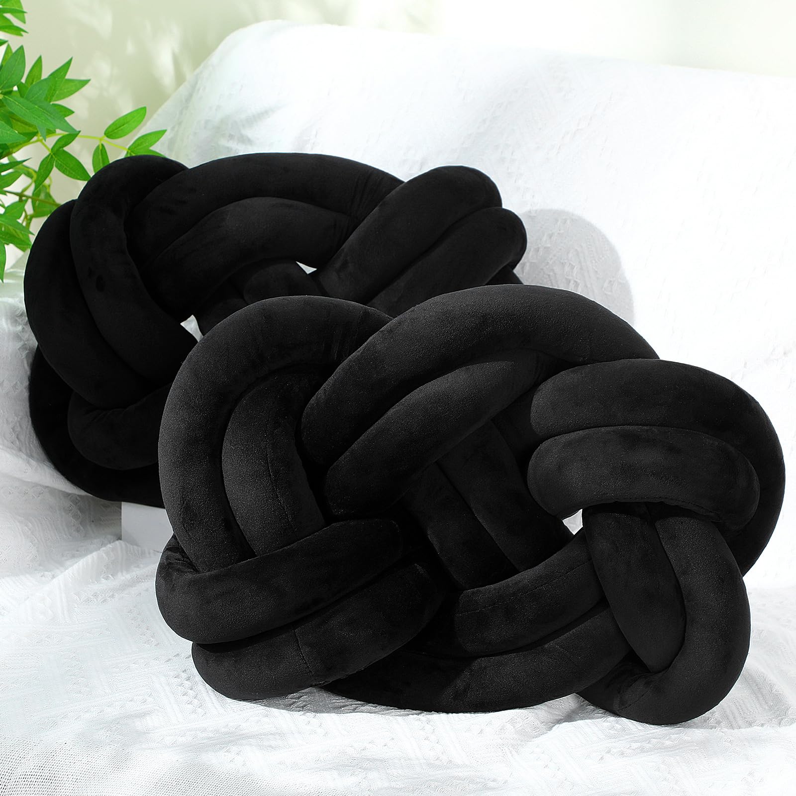 Sintuff 2 Pcs 14 x 16 Inch Knot Pillow Soft Decorative Knotted Throw Pillow for Couch Home Sofa Bedroom Decor to Add Comfort and Style (Black)