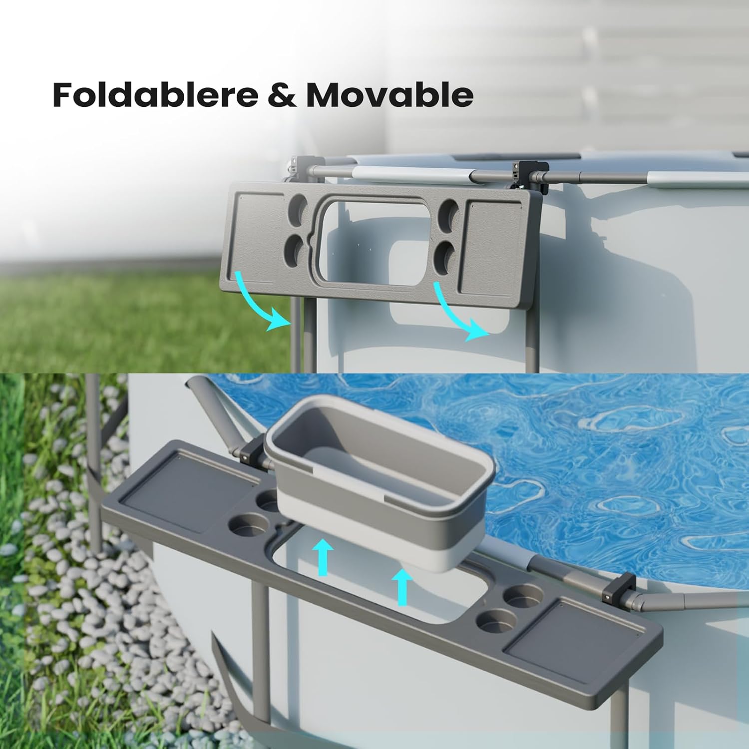 Above Ground Pool Side Table - Pool Bar with 4 Cup Holders & Ice Bin, 47"×11" Foldable Swim Up Bar, Poolside Bar for Above Ground Round/Oval/Rectangular Frame Pools