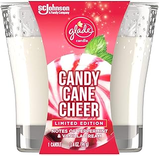 Glade Jar Candles, Fragrance Candles Infused with Essential Oils, Air Freshener Candles, 3.4 Oz; Multiple Scents Available! (Candy Cane Cheer, 1 Wick)