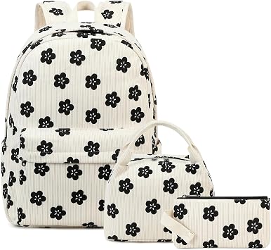 School Backpack for Teen Girls Kids Backpack with Lunch Bag Pencil Case, Waterproof Laptop Backpack Casual Daypacks for Preschool Kindergarten Elementary, Floral