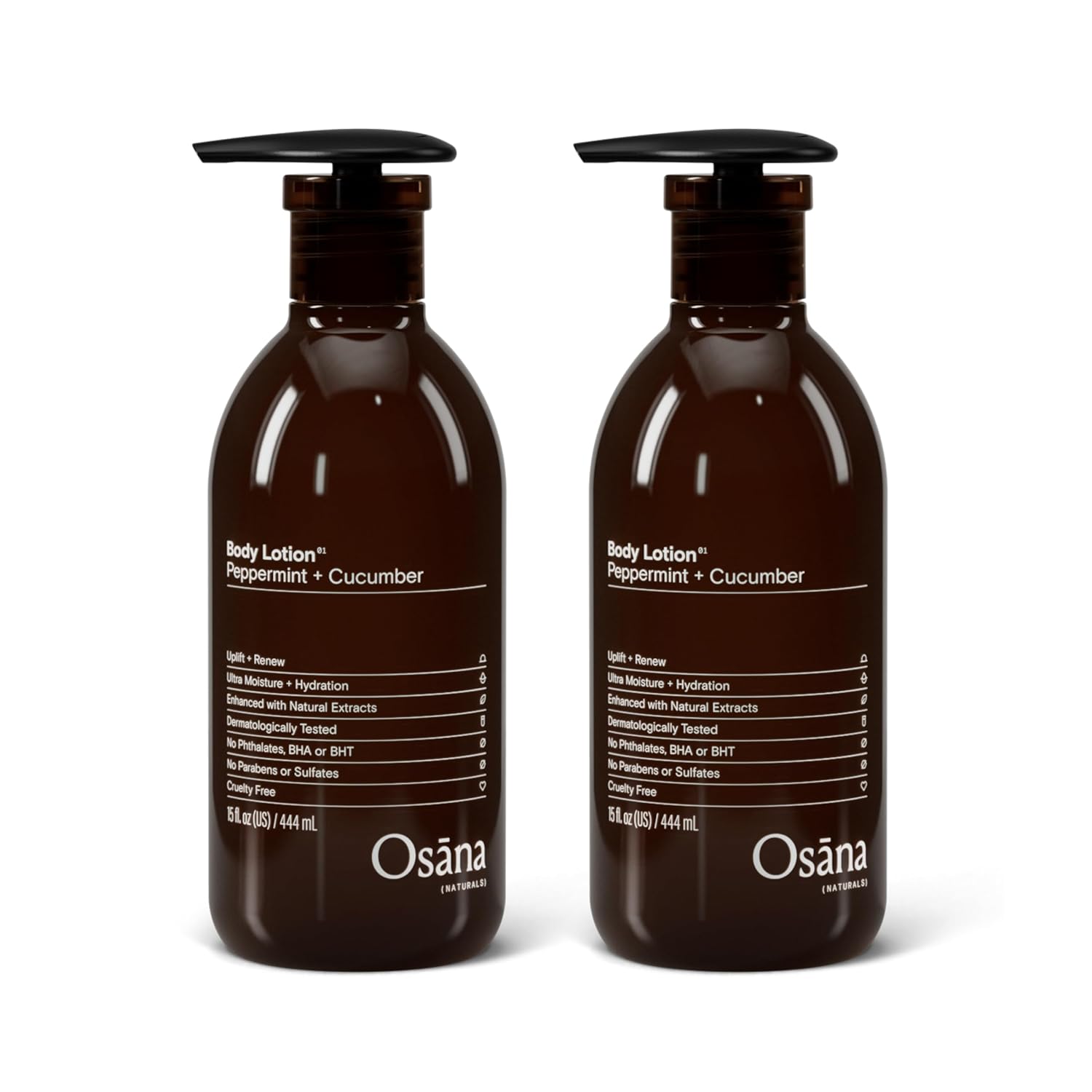 Osana Body Lotion Moisturizer for Dry Skin with Shea Butter & Coconut Oil, Peppermint & Cucumber Scented, 15oz Dual Pack
