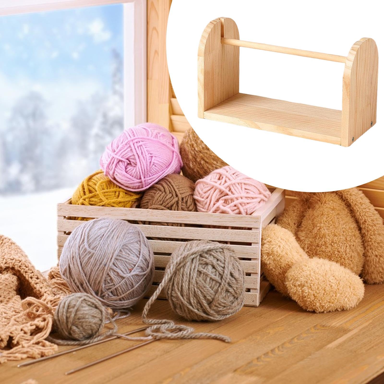 Porta gomitoli di filato per uncinetto in legno, porta gomitoli di filato, robusto organizer per accessori per uncinetto, singolo orizzontale girevole, S