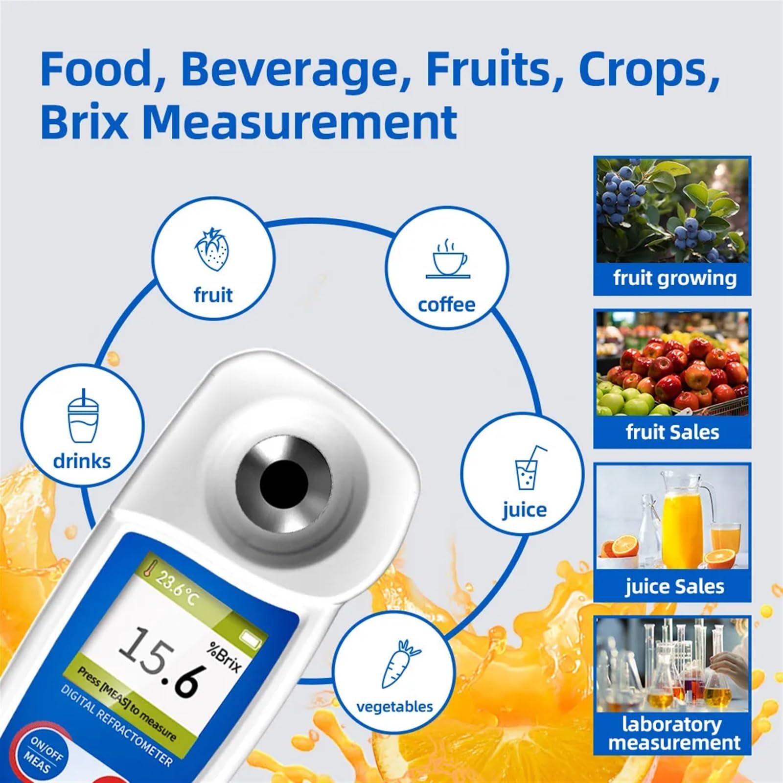 Refraktometer, Digitales Brixmeter 0–35%/0–55%, ± 0,2% Hochpräzises Refraktometer, Zuckergehaltstest for Obst, Säfte, Gemüse, Kaffee(0-35 (BM-05))