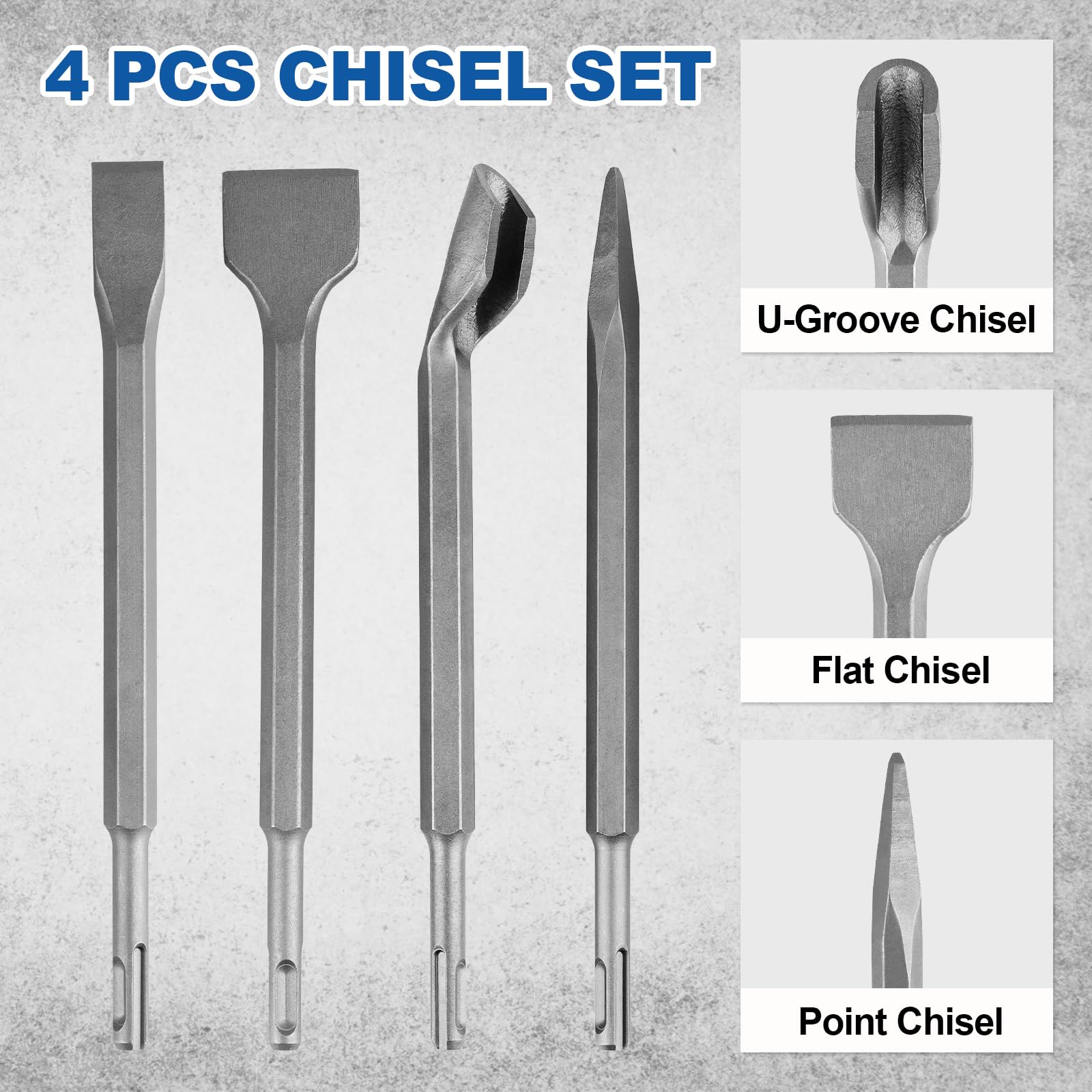 Juego de brocas y cinceles para martillo giratorio, 17 piezas SDS Plus para hormigón y mampostería con estuche de almacenamiento, juego de brocas con punta de carburo para hormigón, piedra, ladrillo