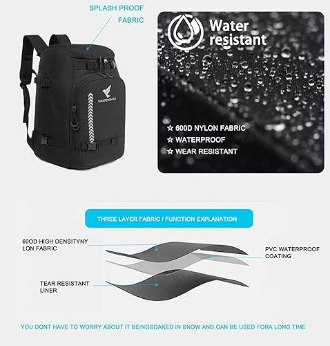 Miniatura 4 de Bolsa para botas de esquí, mochila de viaje impermeable para botas de esquí, casco de esquí, gafas, guantes, esquí, snowboard y accesorios para