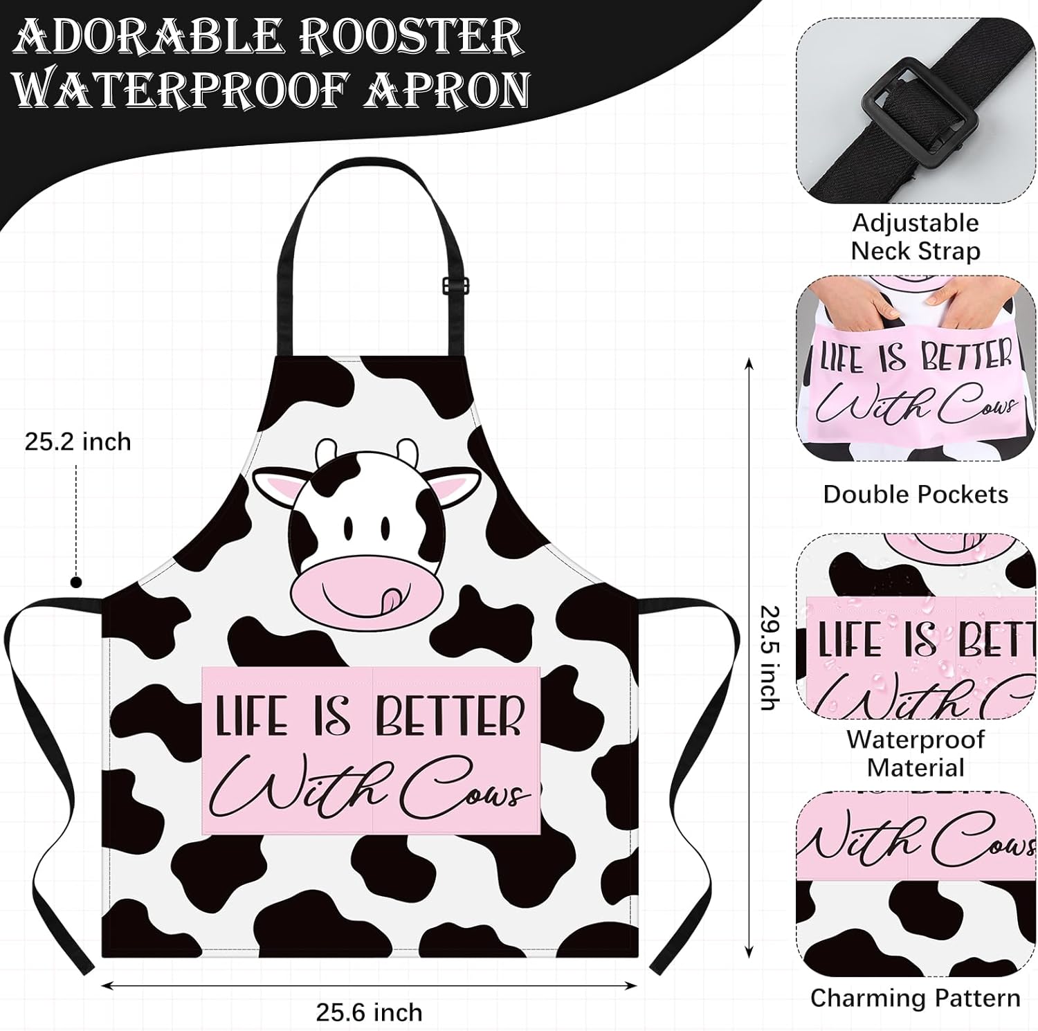10 Pcs Valentines Day Cow Kitchen Gift Set for Women Include Apron Oven Mitts Pot Holder Dish Towel Cooking Utensil Kit - Image 3