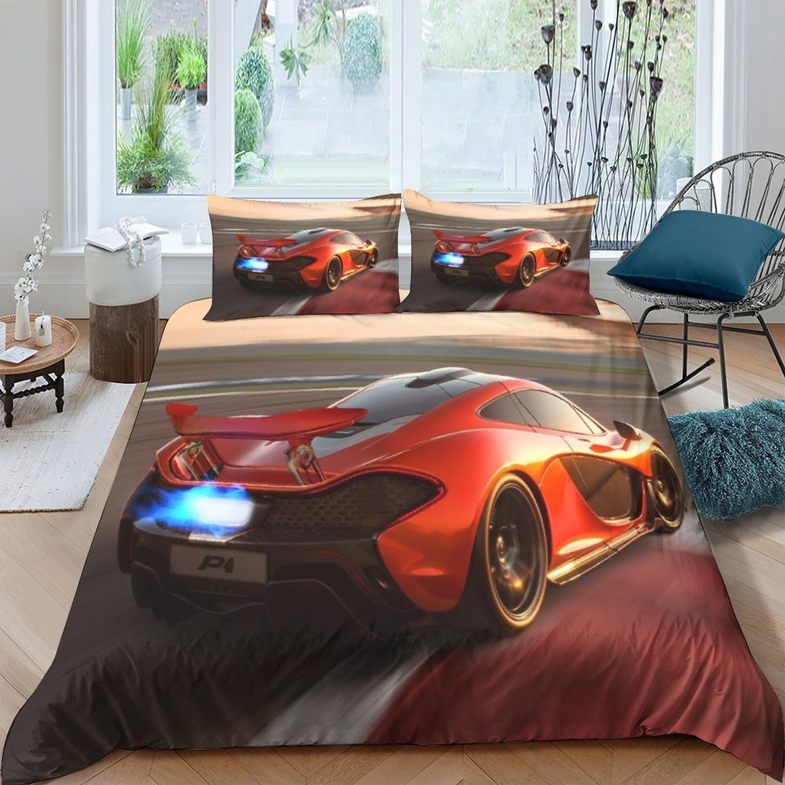 BARDYS Super Car Duvet Cover with Pillowcaser Kids 3D Printed Bedding Sports Car Comforter Cover Soft Microfiber Quilt Cover for Girls, Boys Bedding Set，with Zipper Closure Double（200x200cm）