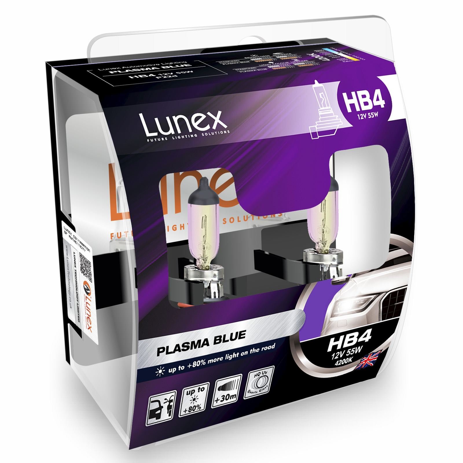 LUNEX HB4 9006 PLASMA BLUE Headlight Halogen Bulbs 12V 55W P22d 4200K duobox (2 units)