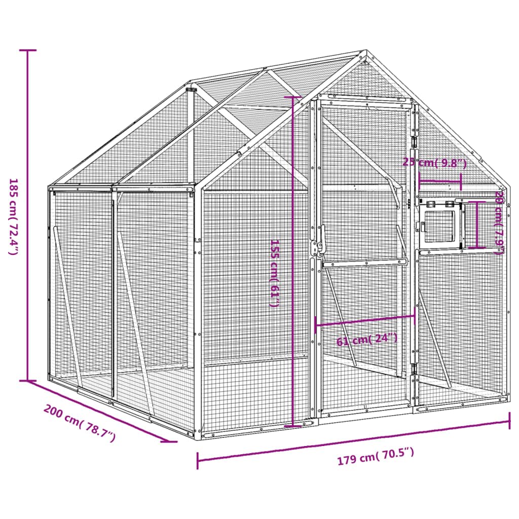 Rantry Voliera Antracite 1,79x2x1,85 m in Alluminio, Gabbia Uccellini, Voliera, Gabbia Canarini, Cocorite