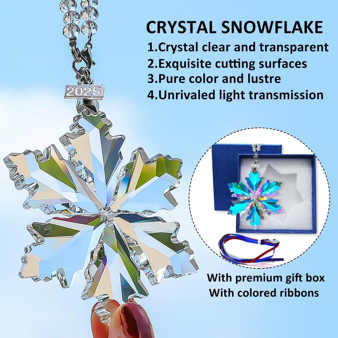 2025 Annual Edition Christmas Snowflake Ornament,Crystal Christmas Ornaments 2025,Crystal Ornament for Christma Tree,Beautiful Ornaments for Women Girls
