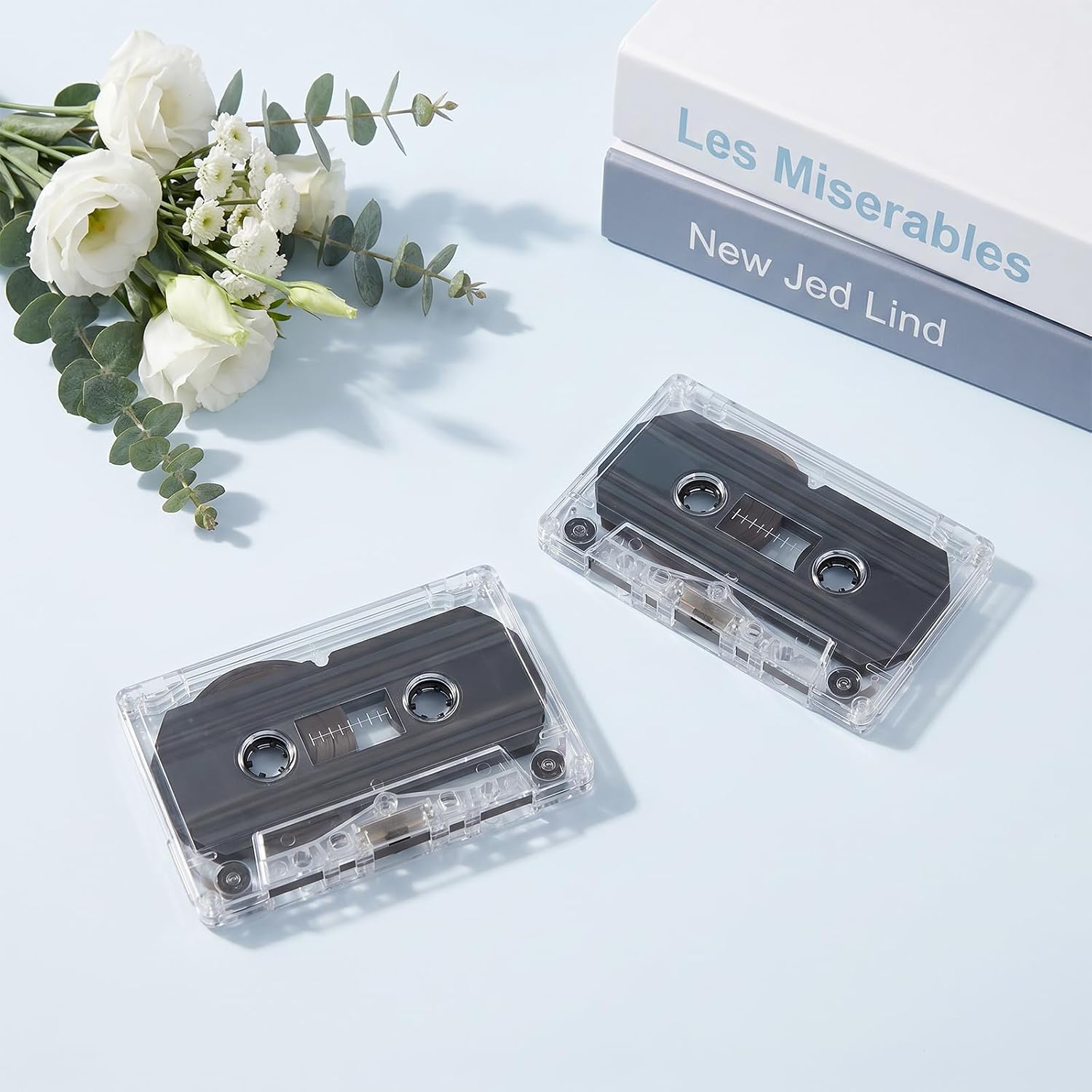 JIEYAO 2Pcs Blank Cassette Tape, 60 Minutes Blank Clear Audio Recording Tape with Plastic Storage Case for Speech Music Recording Collectors