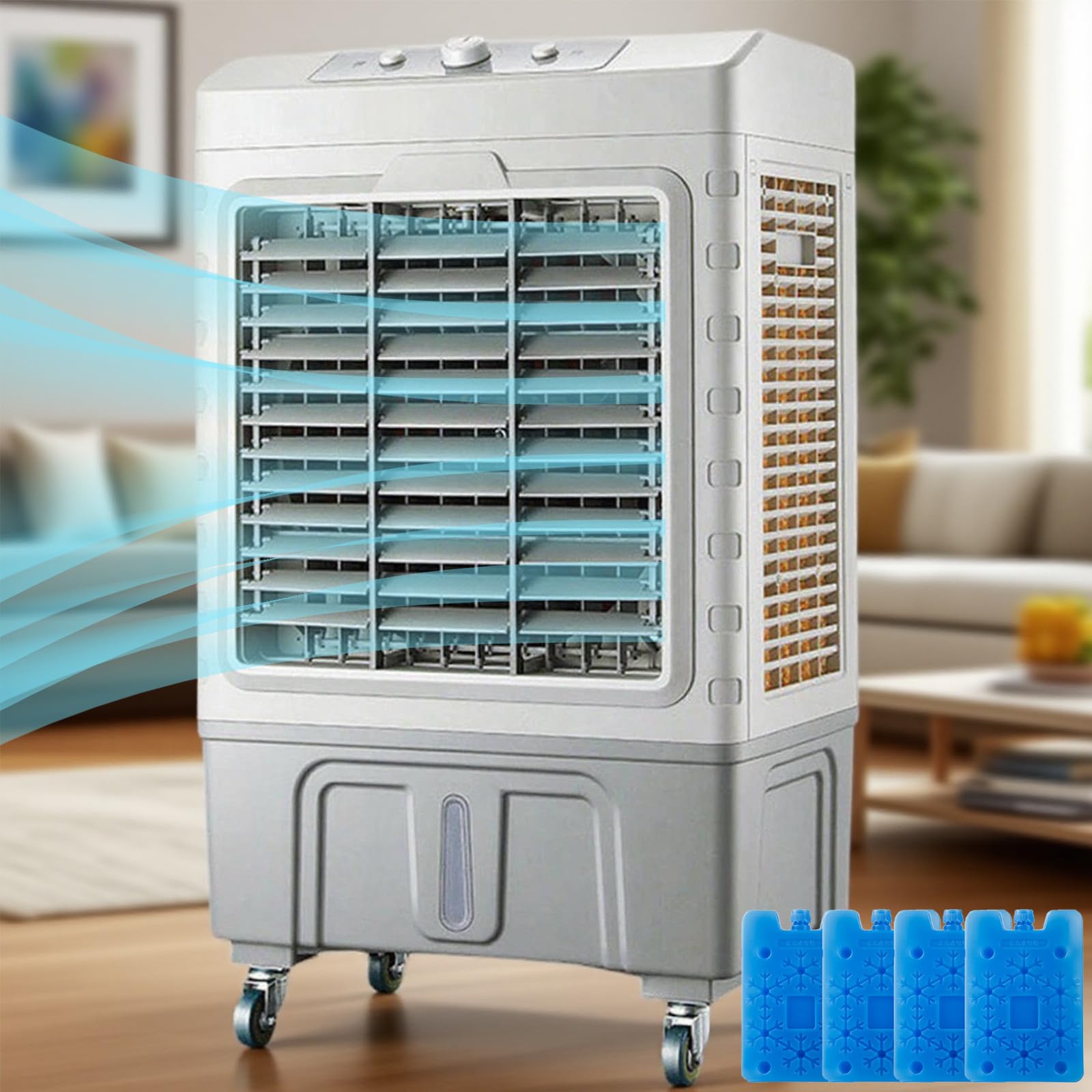 TIANQIHAO 50L Evaporative Air Cooler, 3-Speed Portable Swamp Cooler With 120° Oscillation, 4 Ice Packs, Cooling Fan For Large Rooms, Outdoor Use,1-10000 air volume + remote contro