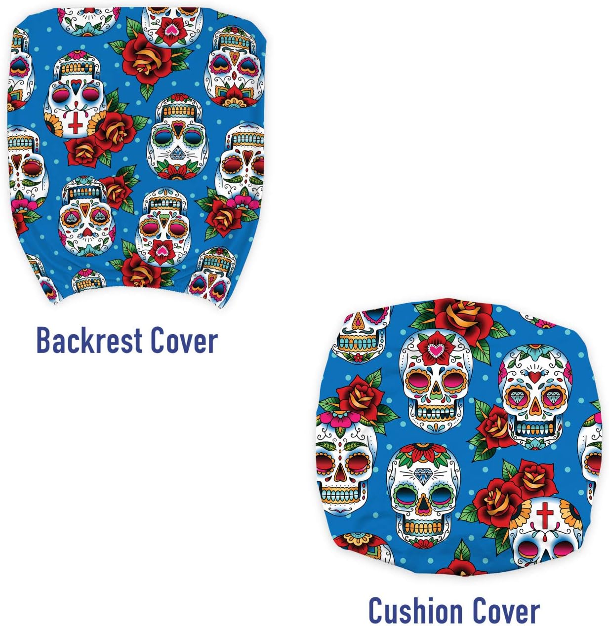 Ambesonne Sugar Skull Office Chair Slipcover, Pattern Skulls and Roses in Floral Mexican Style Ornaments Print, Protective Stretch Decorative Fabric Cover, Blue Red Ivory