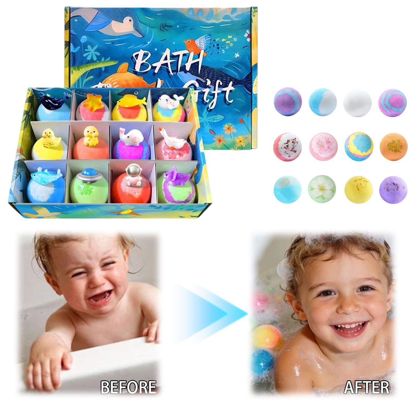 Set Regalo di 12 Bombe per il Bagno WMFASBAG, Colorate e Organiche con Sorpresa Interna, Giochi di Bolle Frizzanti Sicuri per Bambini, Regalo Educativo Dolcemente Sicuro per Pasqua Ragazzi