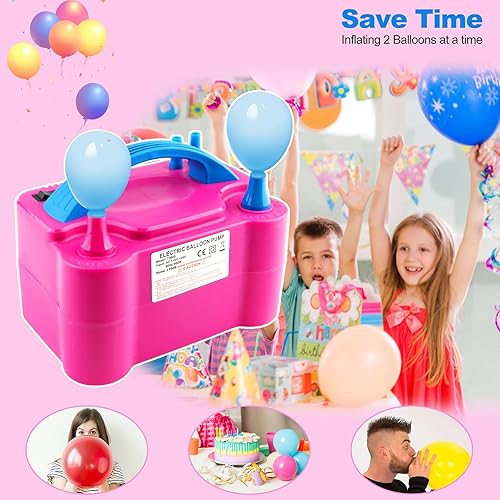 Miniatura 3 de Bomba de globo de 600 W 110 V, bomba de globo eléctrica portátil, bomba de aire para globos, 2 herramientas de atado, soplador de globos para