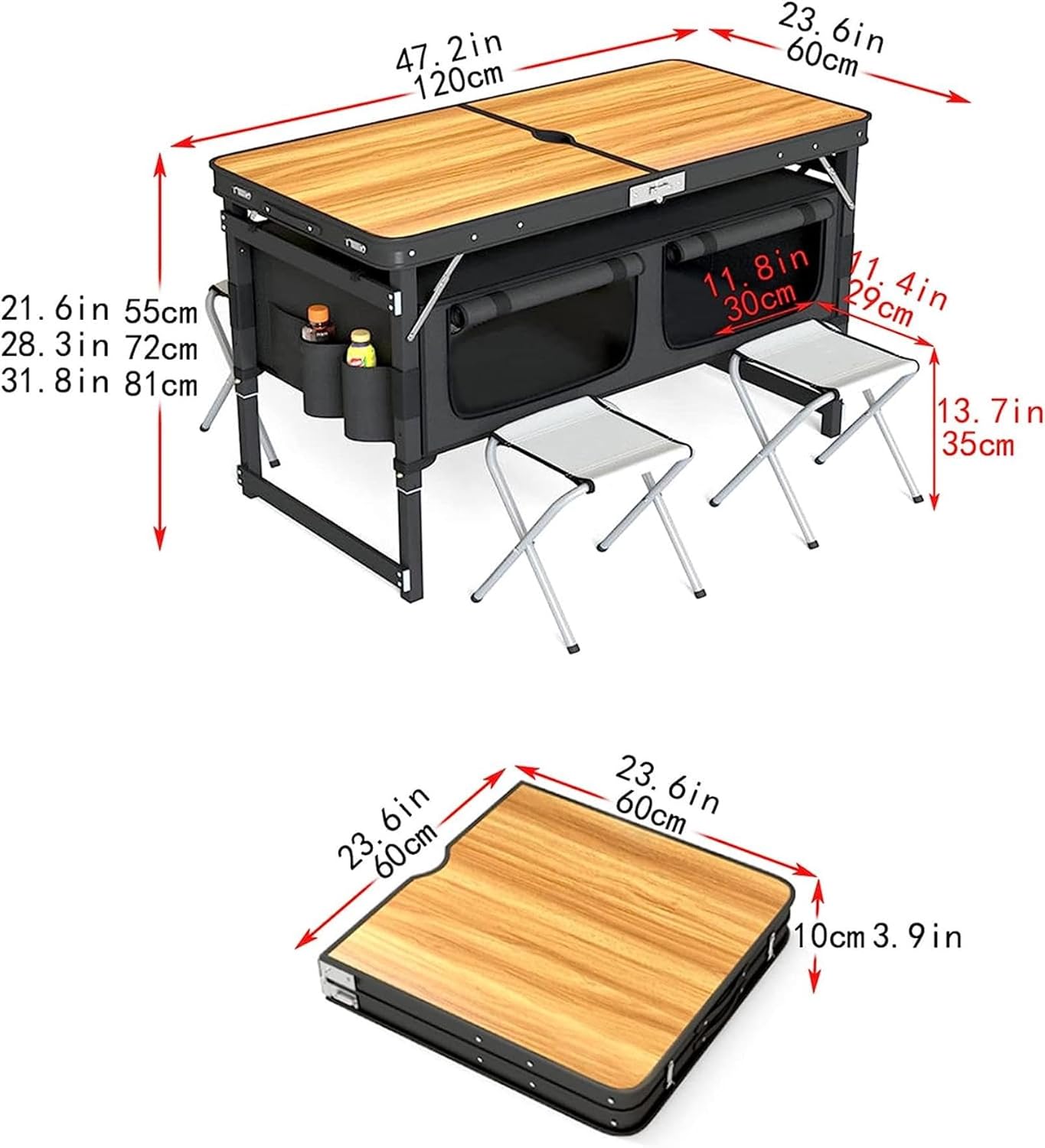 Camping Tables Portable Outdoor Folding Table Foldable Picnic Table with Storage Bag and Height Adjustable Fold up Table for Travel Garden BBQ Activity