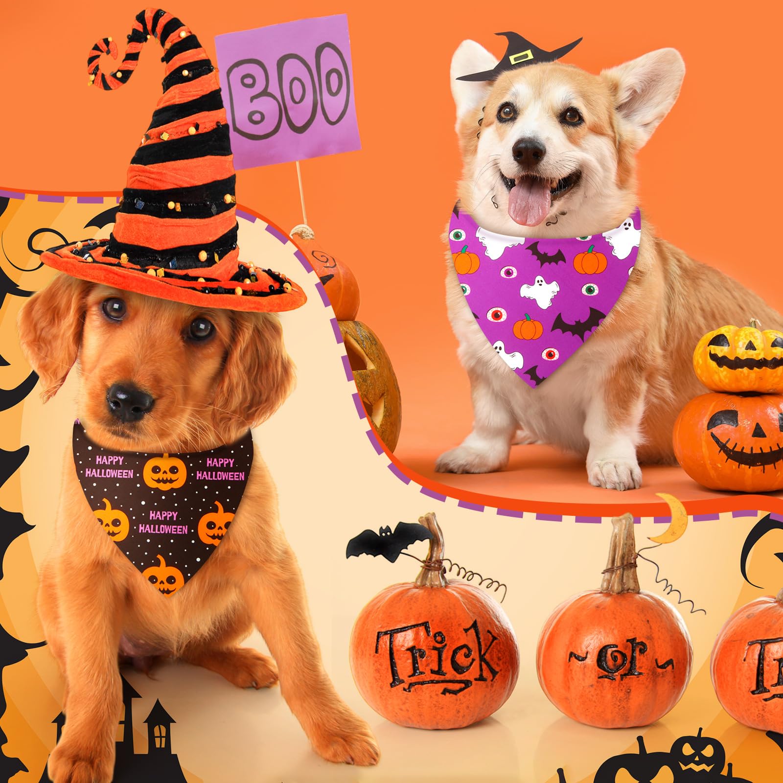 Weewooday Halloween-Hundehalstücher für Hunde, weich, dreieckig, verstellbar, für kleine, mittelgroße und große Haustiere, Halloween-Party-Kostüm, 50 Stück (65 x 45 x 45 cm)