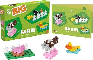 PLUS PLUS Big Activity Set, Farm - Large Building Blocks for Toddlers | 40 Pieces, Quiet Stem Toys for Toddlers, Prek Classroom Essentials, Waffle Blocks Jumbo, Stem Bins, Farm Animals Toys
