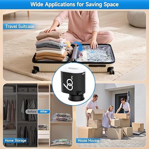 Miniatura 7 de Bomba eléctrica inalámbrica de 60 Kpa para bolsas de almacenamiento al vacío, bomba de aire eléctrica recargable de 3600 mAh para varias bolsas de