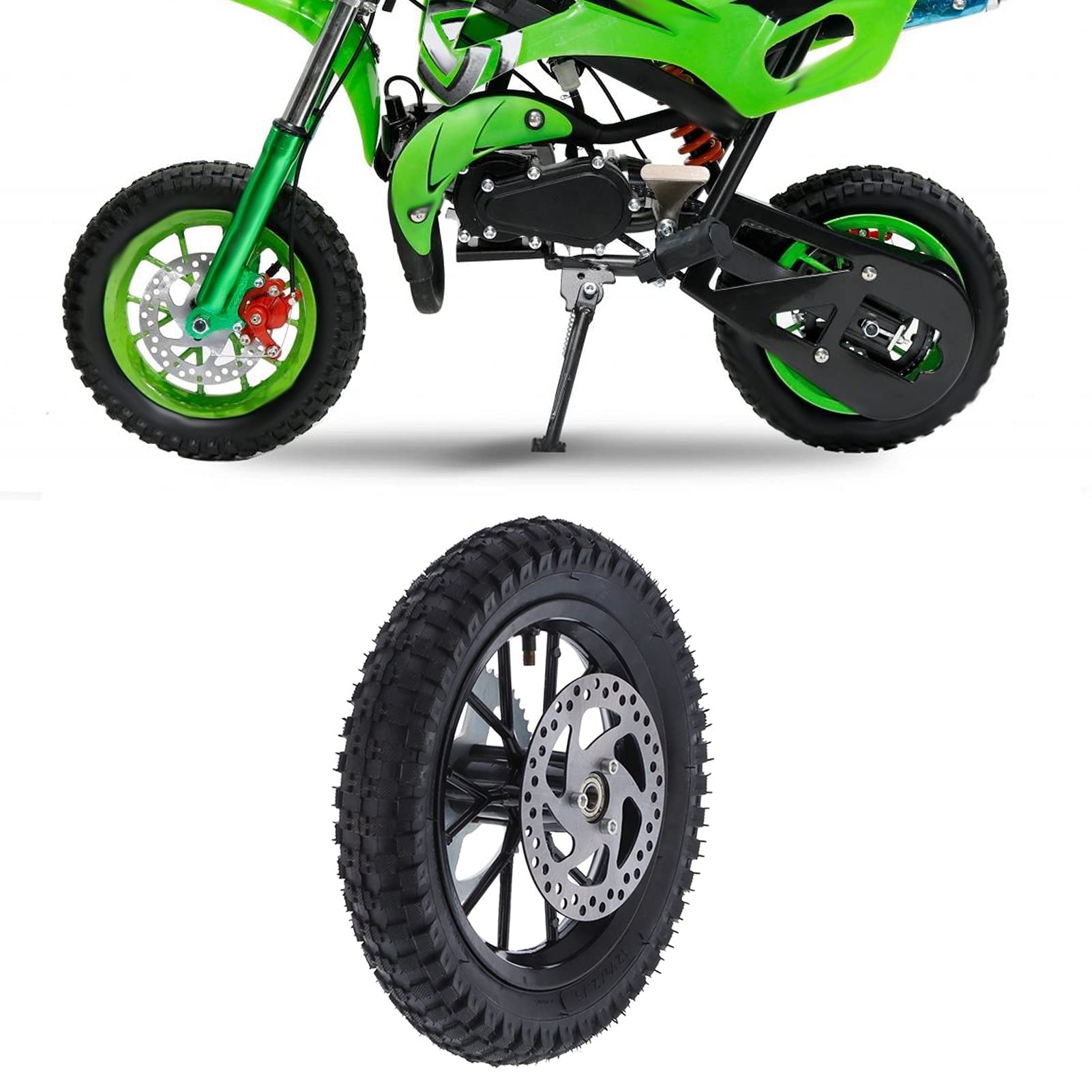 12,5x2,75 po Pneu de Roue Arrière, Antirouille Résistant à Corrosion Jante Métal Antidérapant Pneu Arrière Sans Chambre à Air pour Mini moto Tout TerrainCoolster 49 cc 2 tempsQG-50