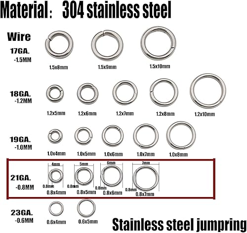 Miniatura 3 de 1200 anillos de acero inoxidable mixtos de 0.157 in, 0.197 in, 0.236 in, 0.276 in, anillos de salto para hacer joyas, collares, pulseras, aretes,