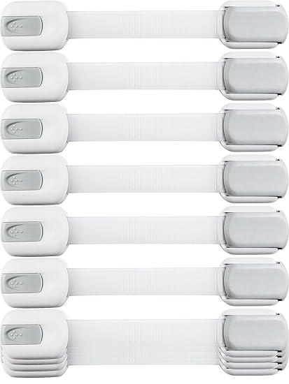 Child Safety Strap Locks (10 Pack) Baby Locks for Cabinets and Drawers, Toilet, Fridge & More. 3M Adhesive Pads. Easy Installation, No Drilling Required, White/Gray