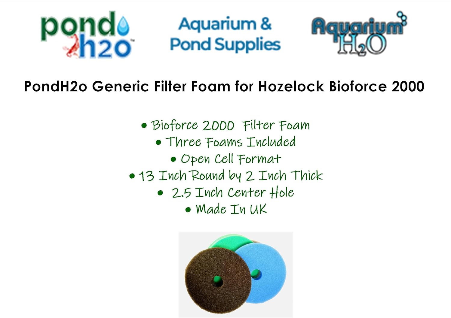 Generic Replacement Bioforce 2000 Foam Pond Filter Replacement Pads x 3 Layers, Bio Sponge Foam Filter Media Pad Set, Cut to Size for Ponds, Aquariums & Water Gardens