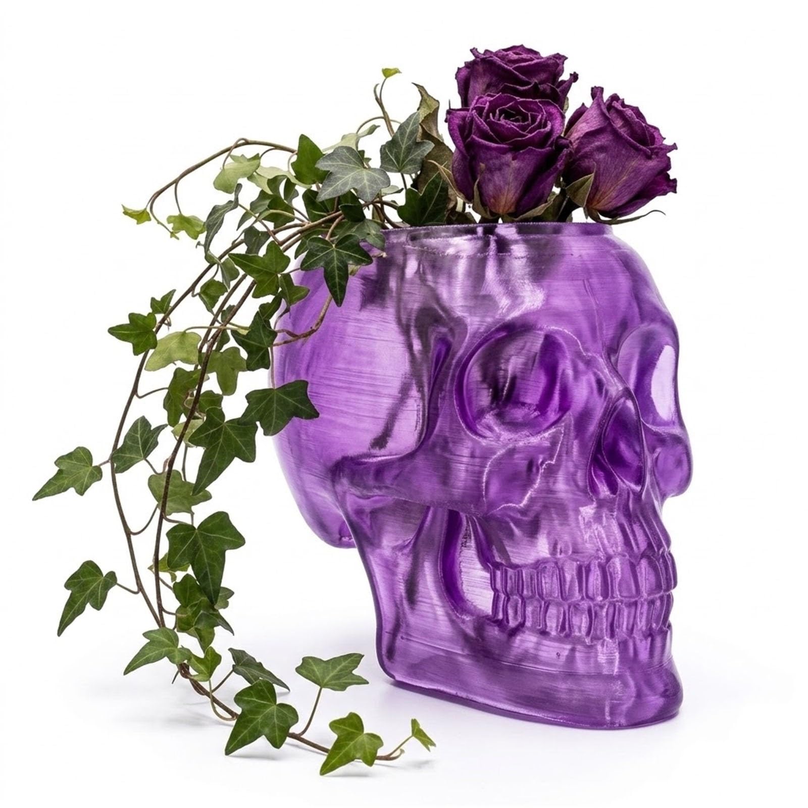 Thuchenyuc Purple Gothic Skull Wall Vase, Translucent Skeleton Head Flower Pot Planter