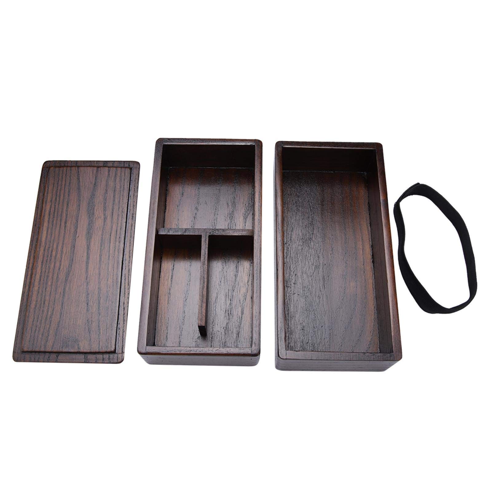 Boîte à Lunch en Bois Naturel Récipient de Nourriture rectangulaire à Double Couche pour Pique-Nique Sushi Bento