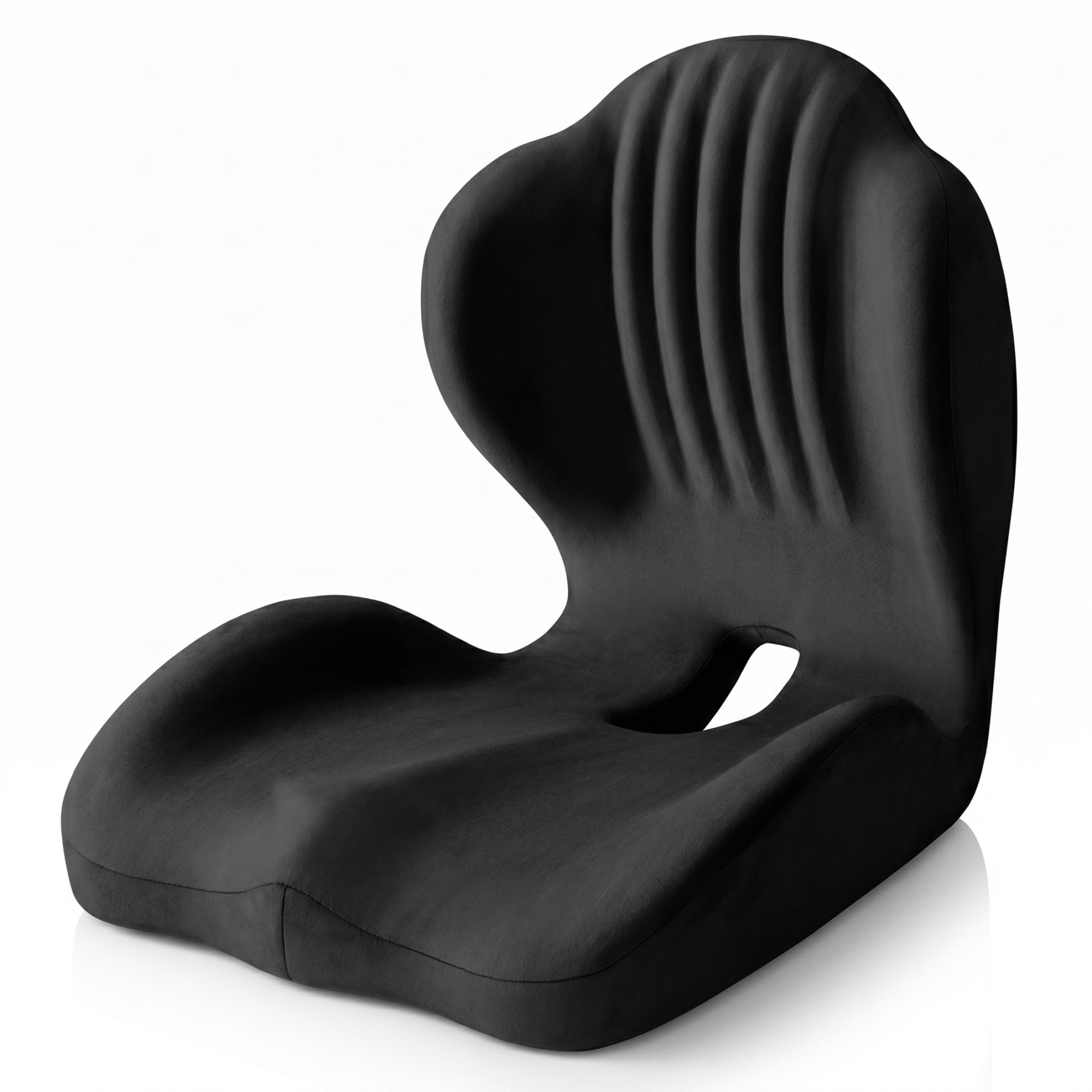 Tapallmy Orthopedic Cushion L Shaped Ergonomic Memory Foam Seat Cushion with Coccyx Hollow Office Chair Cushions For Lumbar and Back Comfort, Black