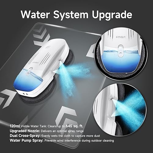 Miniatura 3 de FMART Robot de limpieza de ventanas T10PRO - Spray de doble bomba, tanque de 4.1 fl oz, succión de 3800 PA, planificación de rutas AI y detección de