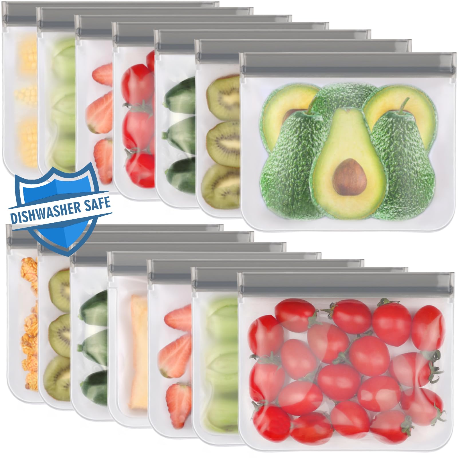 Lerine Wiederverwendbare Sandwichbeutel, spülmaschinenfest, BPA-frei, Lebensmittelaufbewahrungsbeutel, extra dick, auslaufsicher, wiederverwendbar, Quart-Gefrierbeutel für Müsli, Mittagessen, Gemüse