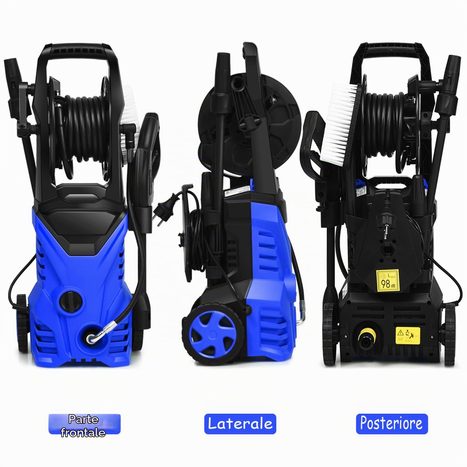 COSTWAY Idropulitrice con 2030 PSI, 5L / Min Idropulitrice Portatile con Ugello Lotus e Ugello ad Alta Pressione, Cavi e Tubi Più lunghi, Adatto per La pulizia di Giardini, Auto,Case(blu)