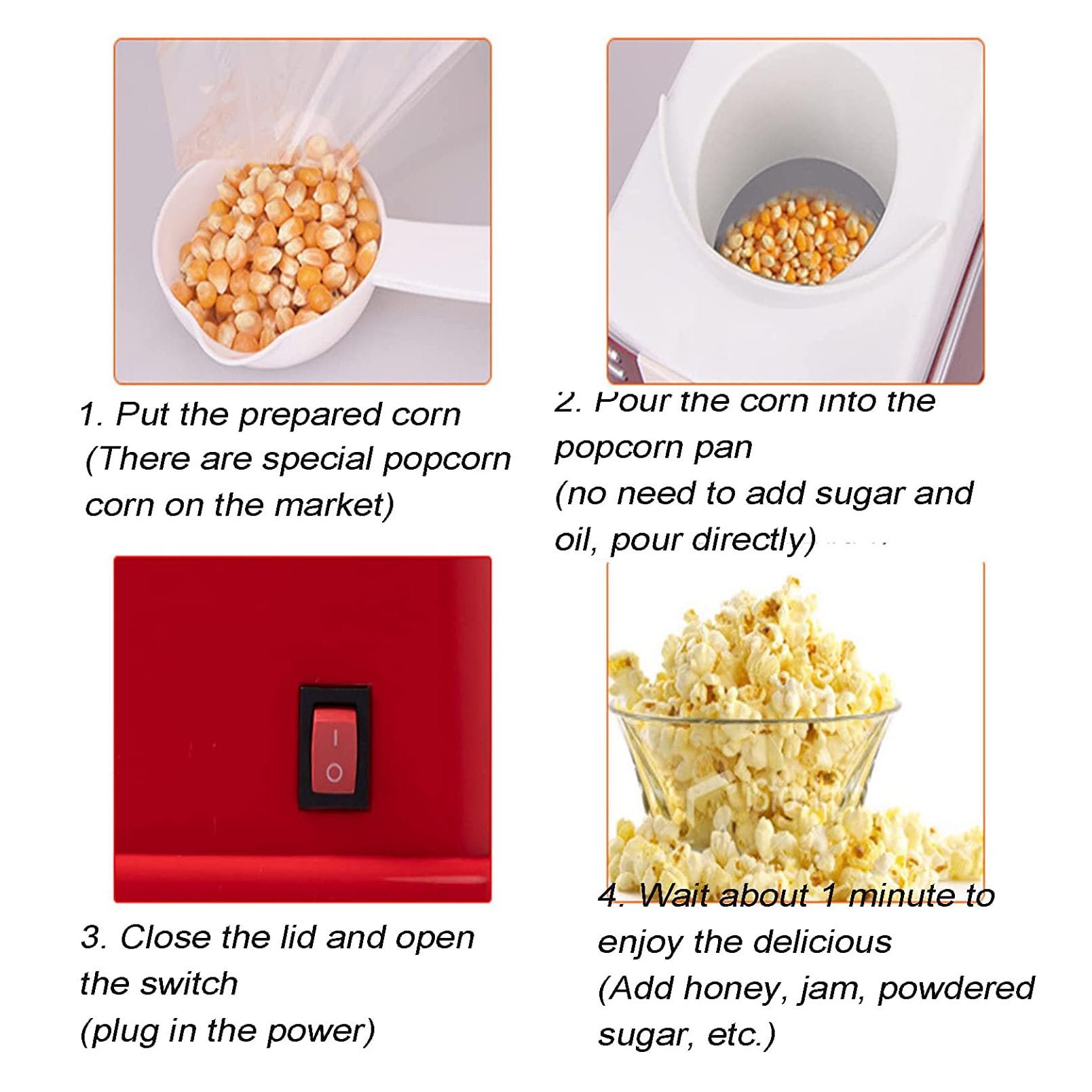 Mini Macchina per Popcorn per Popcorn, Macchina per Popcorn ad Aria Calda, Macchina per Popcorn Domestica Senza Olio da 1200 W, per Home Cinema, Qualsiasi Festa