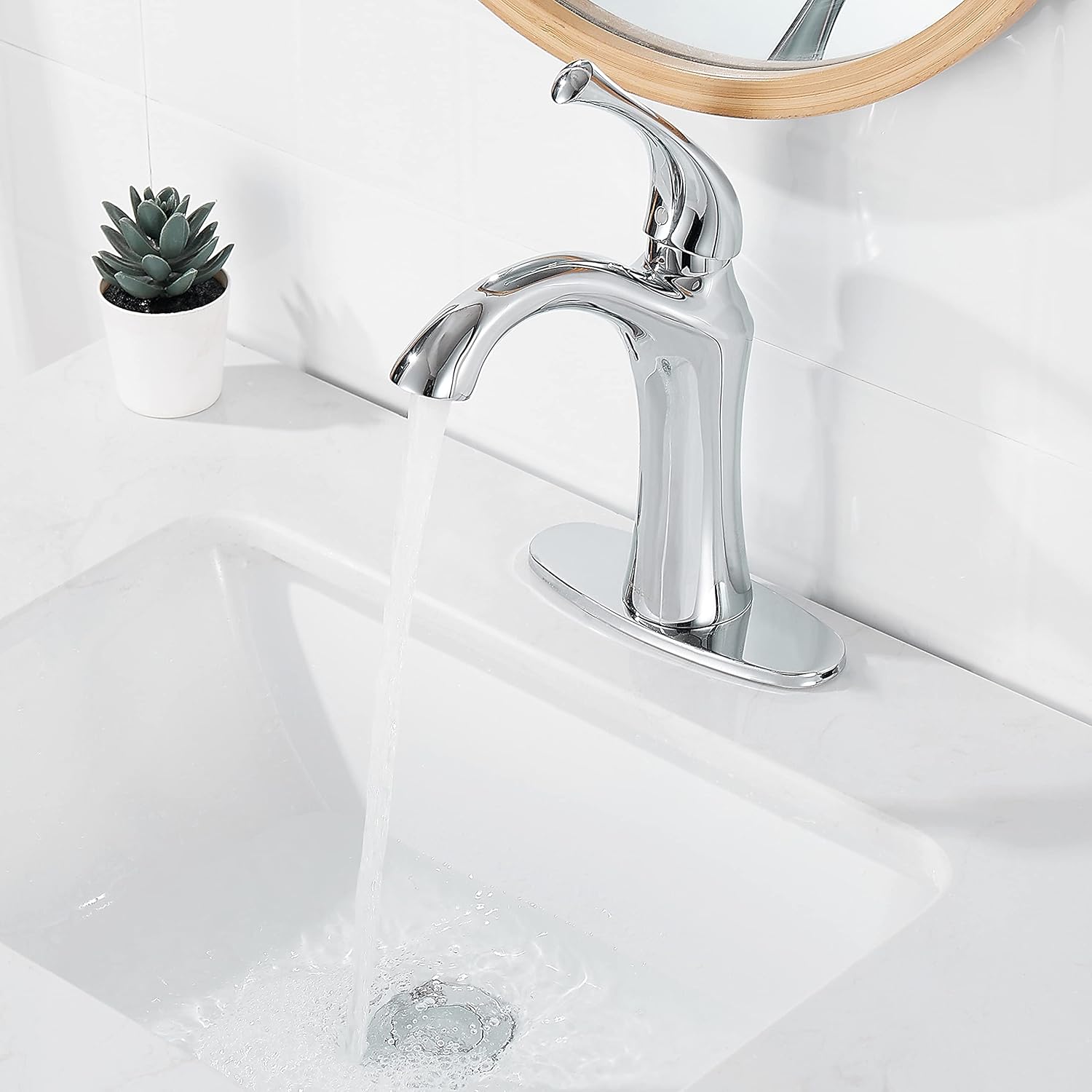 Bathroom Faucet, Single Handle Basin Vanity Faucet, 1 or 3 Hole Bathroom Sink Faucet with Pop-up Drain Assembly Deck Plate, Polished Chrome