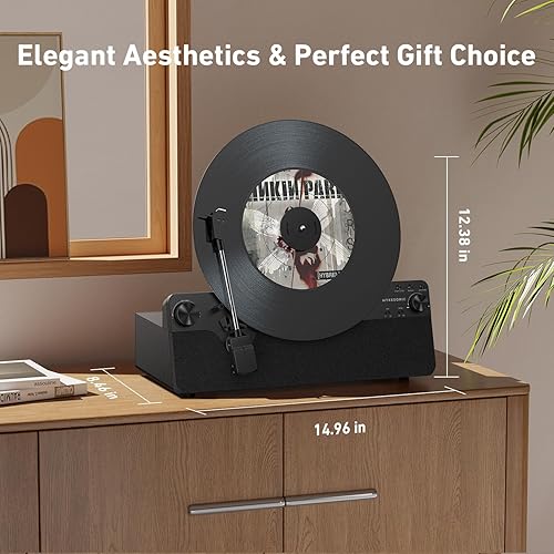 Miniatura 6 de Tocadiscos automático vertical Bluetooth, tocadiscos MYKESONIC de vinilo con transmisión por correa, cartucho magnético AT-3600L, entrada y salida